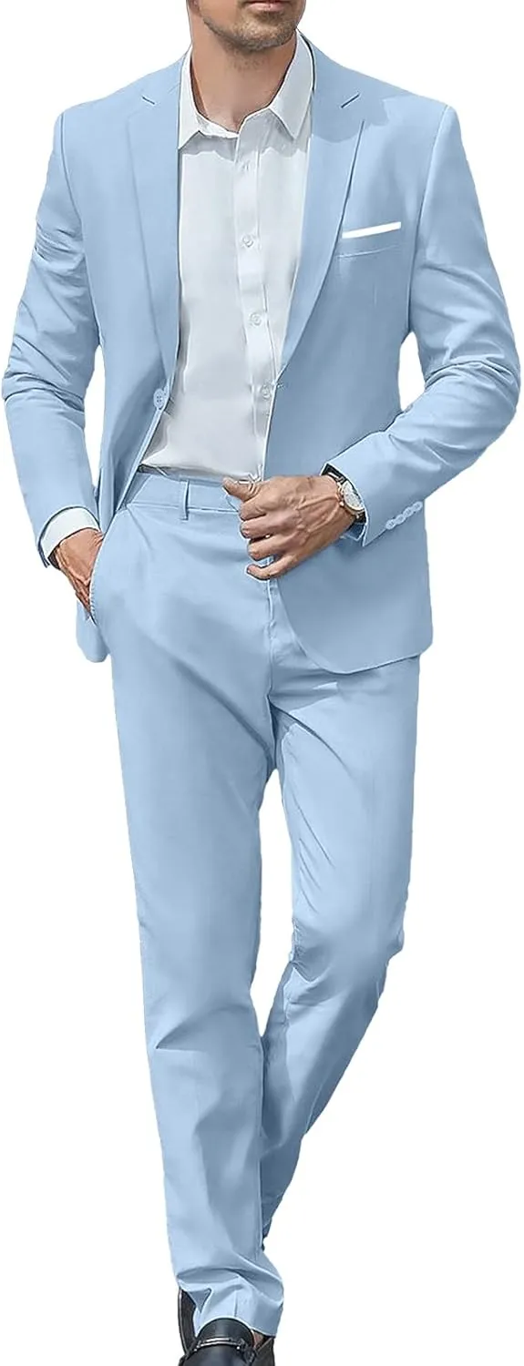 Men Suit Set 2 Piece Slim Fit Single Button Solid Dress Casual Blazer Business Wedding Party Prom Tuxedo Jacket and Pants
