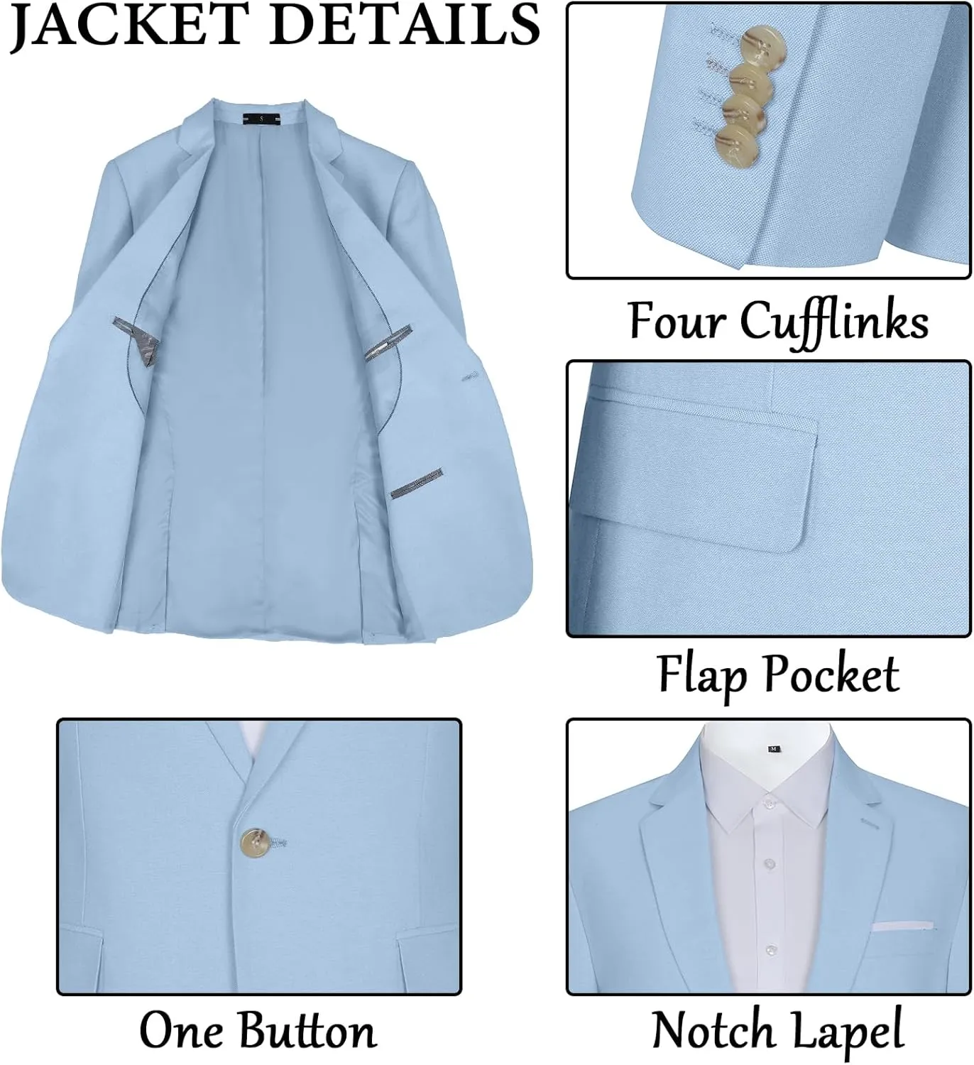 Men Suit Set 2 Piece Slim Fit Single Button Solid Dress Casual Blazer Business Wedding Party Prom Tuxedo Jacket and Pants