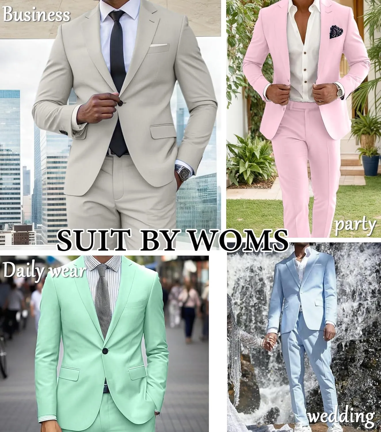 Men Suit Set 2 Piece Slim Fit Single Button Solid Dress Casual Blazer Business Wedding Party Prom Tuxedo Jacket and Pants