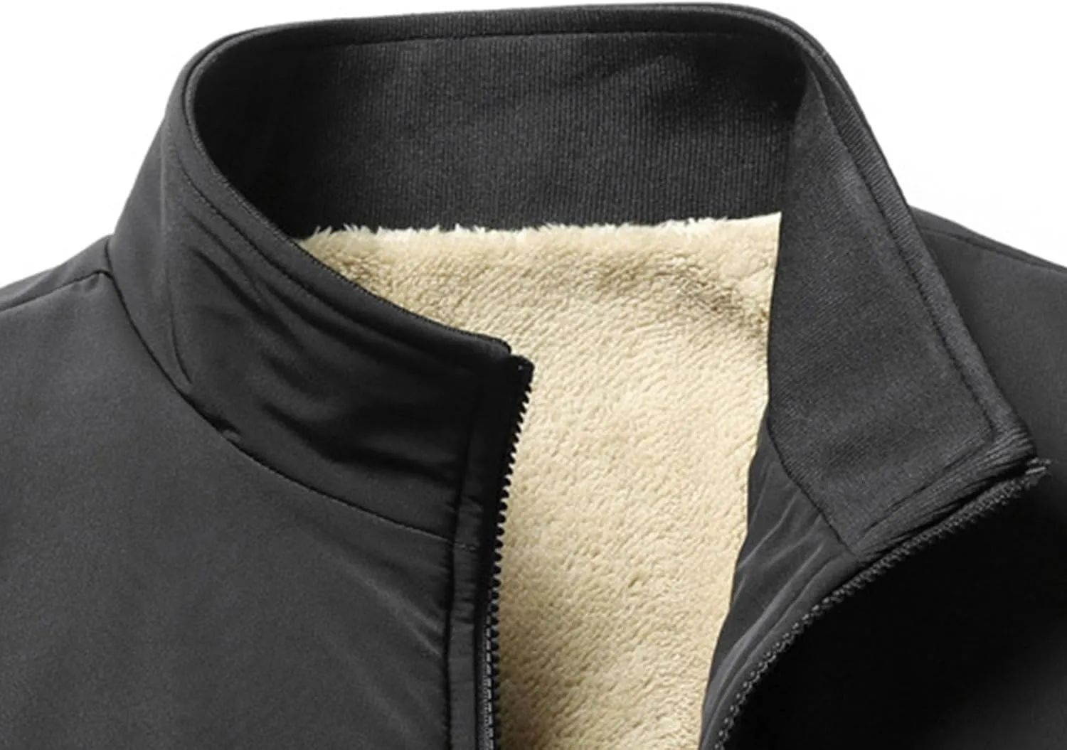 Men's Business Casual ThickenTop Jacket Stand Collar Sherpa Lined Jackets Warm Winter Padded Bomber Outerwear
