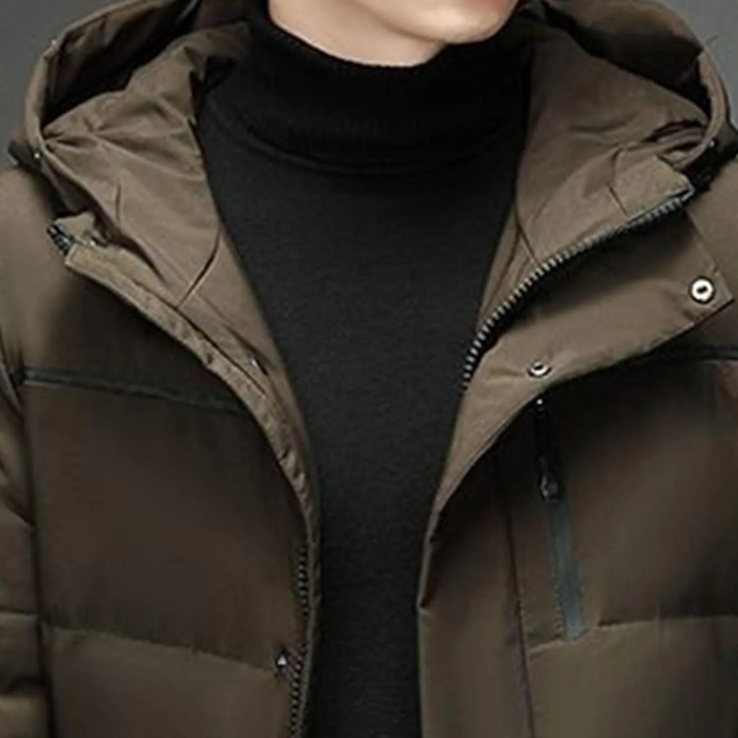 Men's Long Winter Warm Down Coats Padded Hood Puffy Quilted Jacket Insulated Heavyweight Hooded Coat