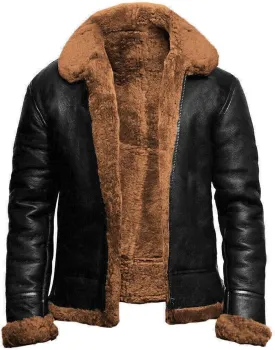 Mens Winter Fuzzy Sherpa Leather Coat Warm Thicken Bomber Overcoat Fleece Lined Fur Collar Motorcycle Jacket