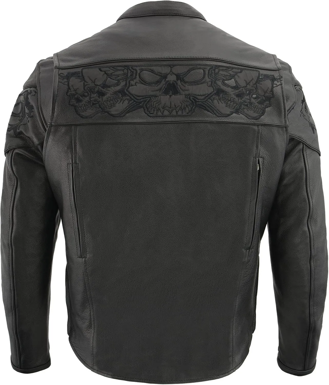 Milwaukee Leather Men's Crossover Stand Up Collar Motorcycle Jacket MLM1500 w/Reflective Skulls & Two Inside Gun Pockets