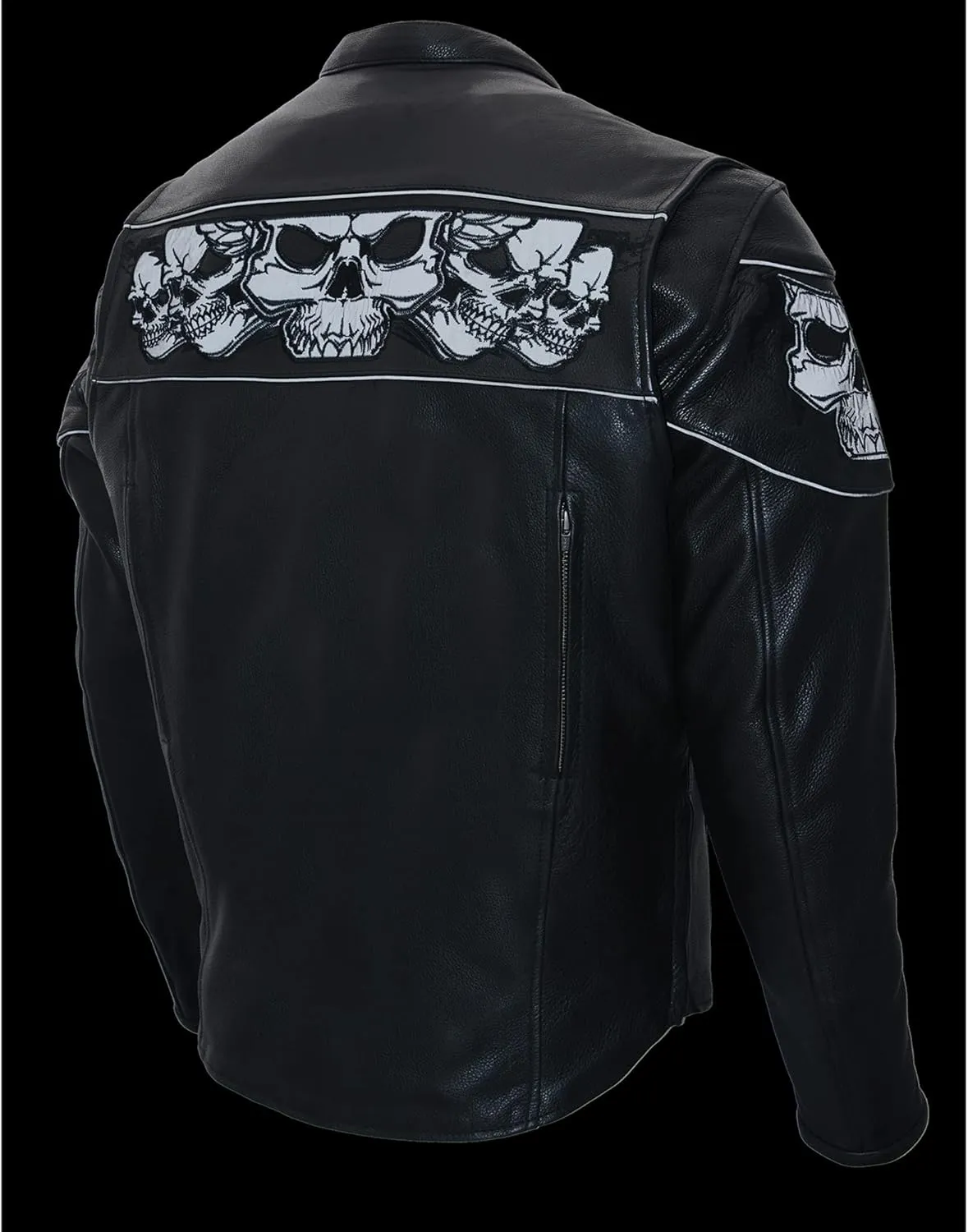 Milwaukee Leather Men's Crossover Stand Up Collar Motorcycle Jacket MLM1500 w/Reflective Skulls & Two Inside Gun Pockets