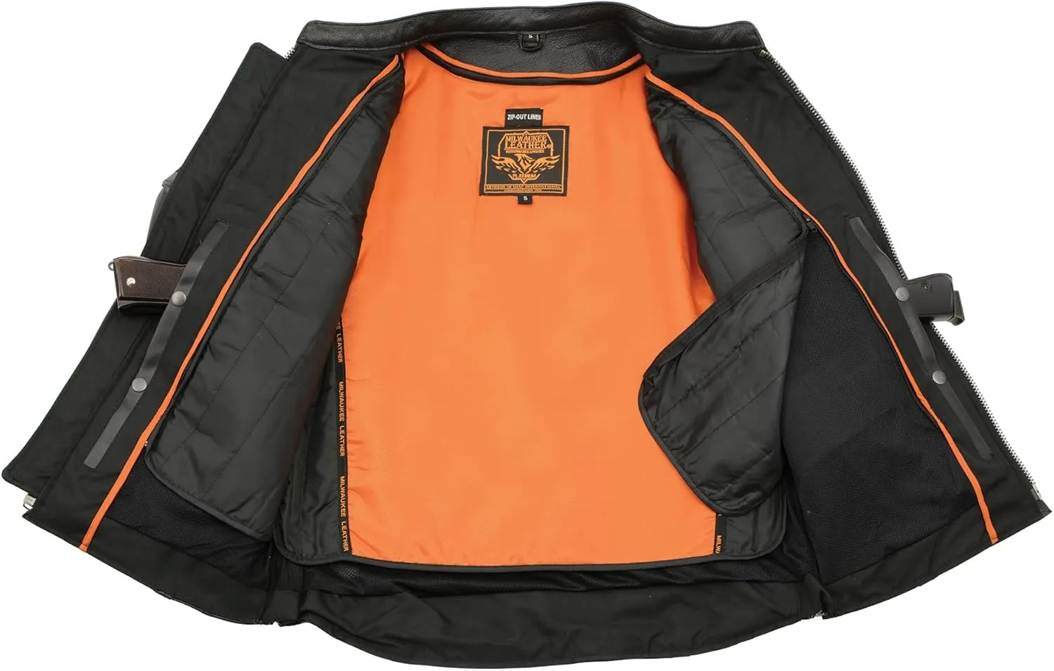 Milwaukee Leather Men's Crossover Stand Up Collar Motorcycle Jacket MLM1500 w/Reflective Skulls & Two Inside Gun Pockets