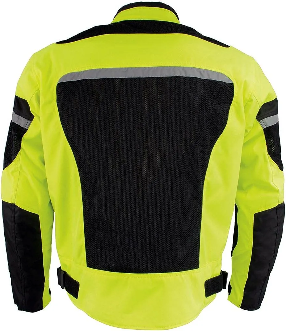 Milwaukee Leather MPM1794 Black Armored Mesh Racer Jacket with Reflective Piping for Men - All Season Jacket