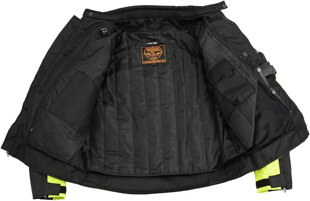 Milwaukee Leather MPM1794 Black Armored Mesh Racer Jacket with Reflective Piping for Men - All Season Jacket