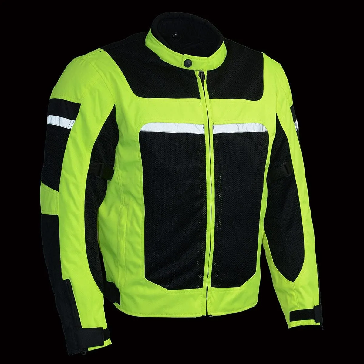 Milwaukee Leather MPM1794 Black Armored Mesh Racer Jacket with Reflective Piping for Men - All Season Jacket