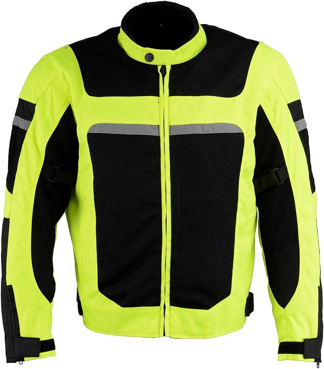 Milwaukee Leather MPM1794 Black Armored Mesh Racer Jacket with Reflective Piping for Men - All Season Jacket