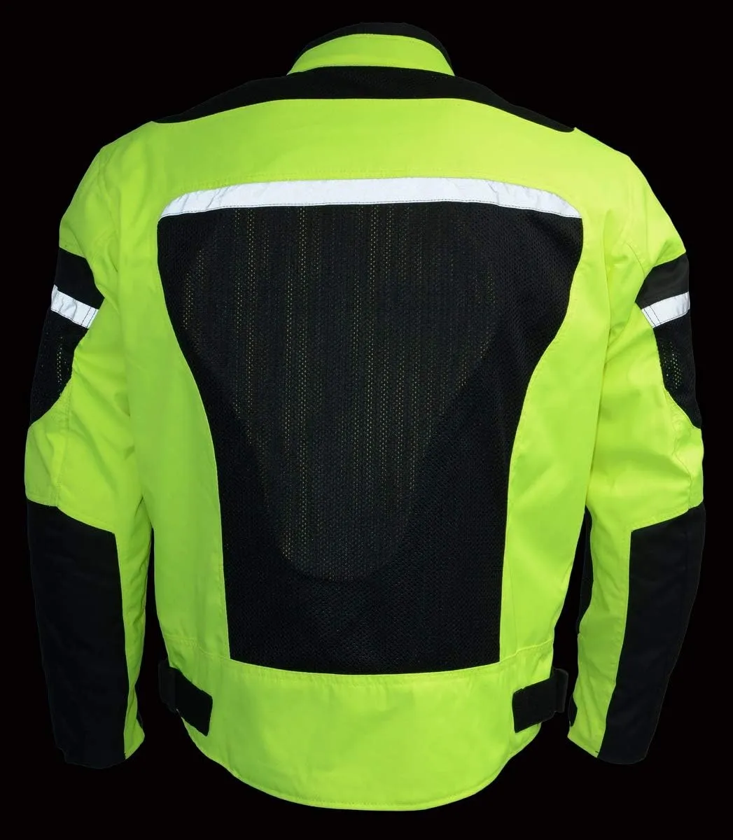 Milwaukee Leather MPM1794 Black Armored Mesh Racer Jacket with Reflective Piping for Men - All Season Jacket