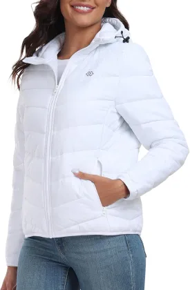 MoFiz Womens Fleece Lined Softshell Jacket Hooded Lightweight Insulated Puffer Hybrid Down Jacket Full Zip Running Coat