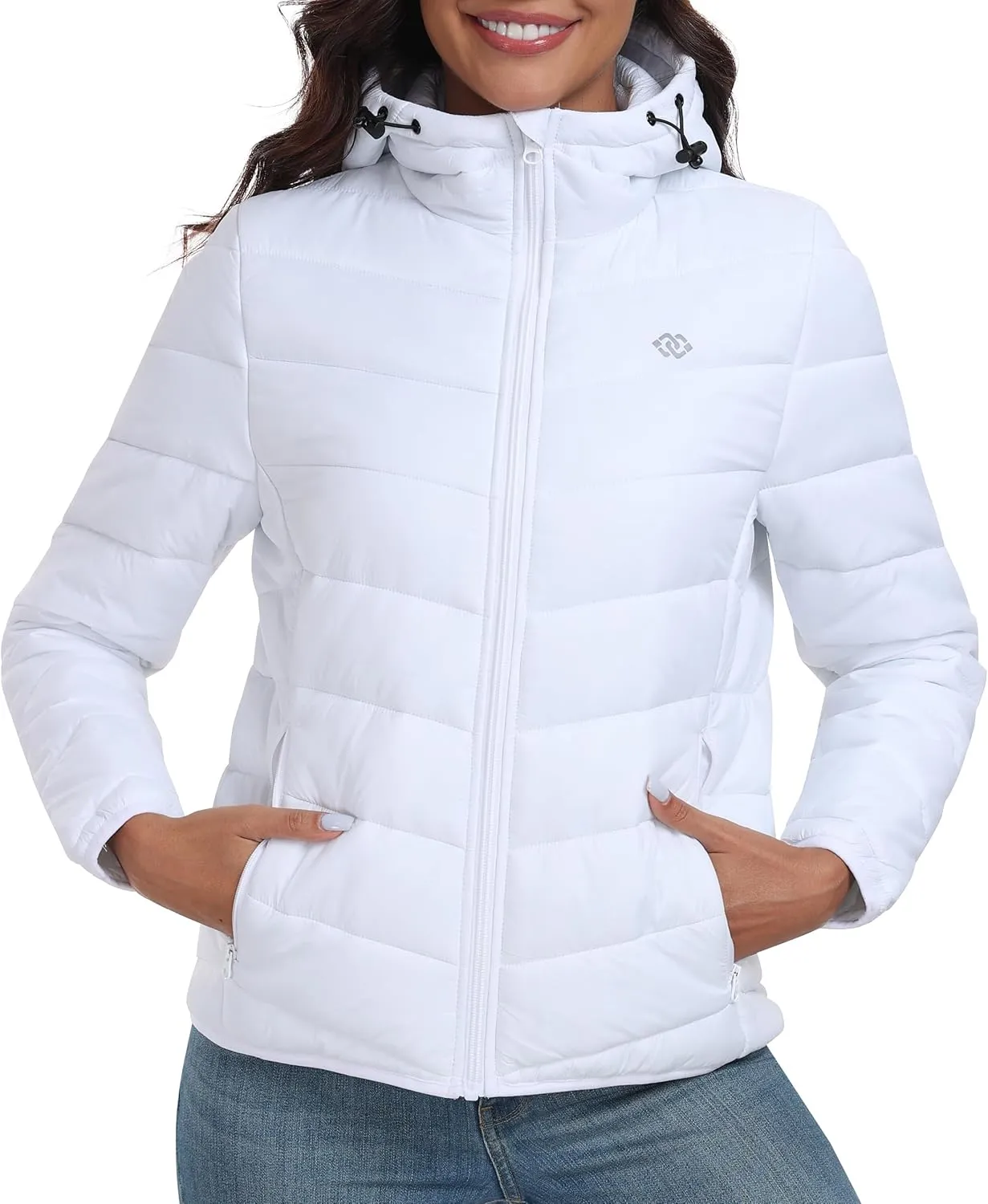 MoFiz Womens Fleece Lined Softshell Jacket Hooded Lightweight Insulated Puffer Hybrid Down Jacket Full Zip Running Coat
