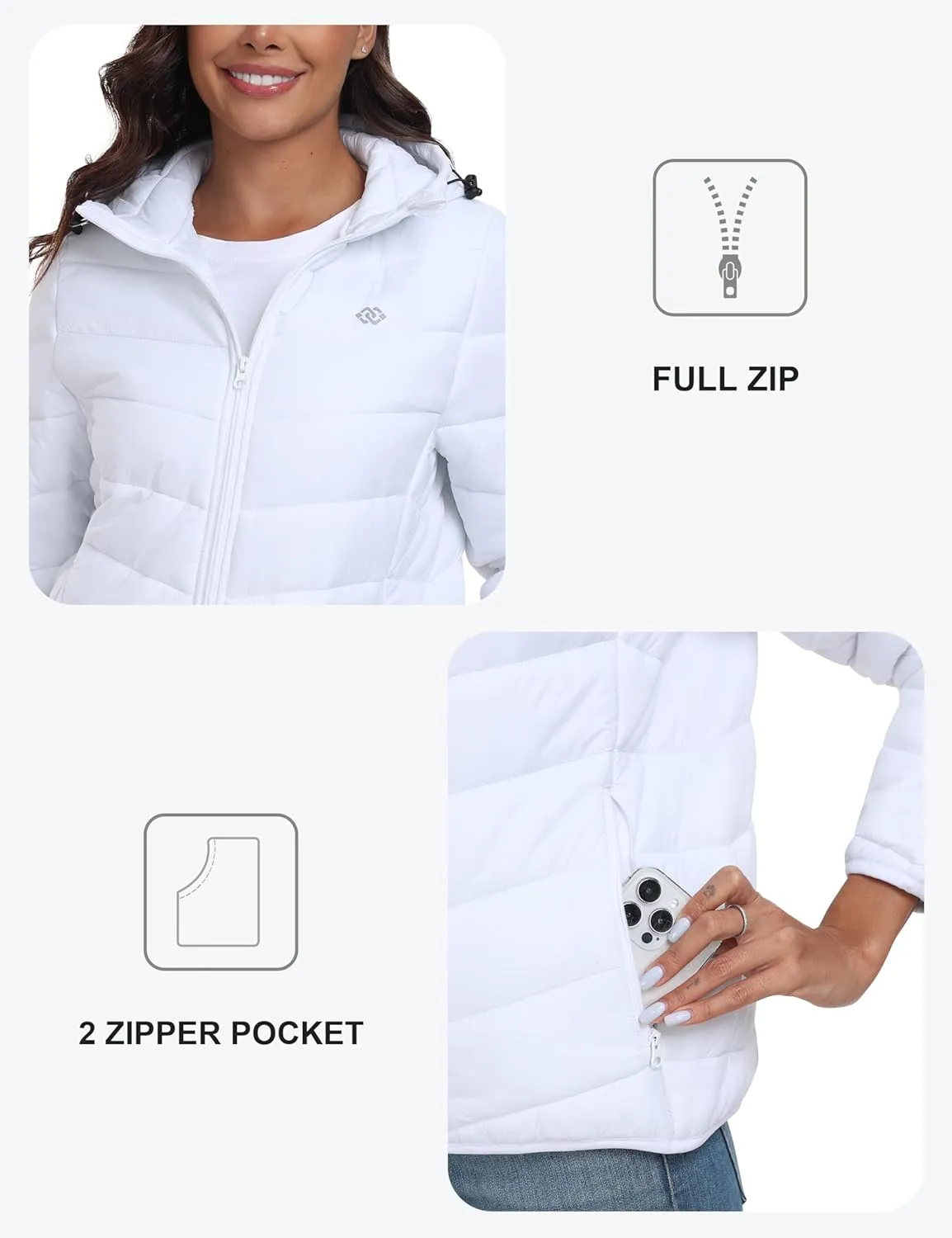 MoFiz Womens Fleece Lined Softshell Jacket Hooded Lightweight Insulated Puffer Hybrid Down Jacket Full Zip Running Coat