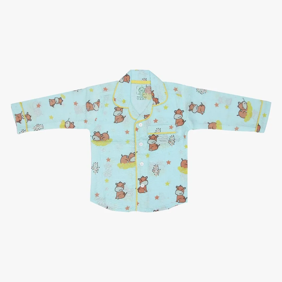 Sleepy Hippo - Muslin Full Sleeve Sleep Suit for babies and kids (Unisex)