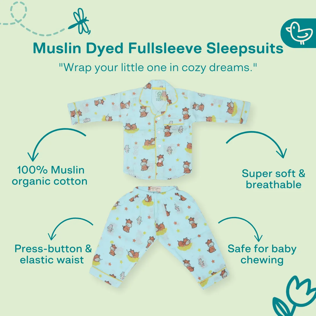 Sleepy Hippo - Muslin Full Sleeve Sleep Suit for babies and kids (Unisex)