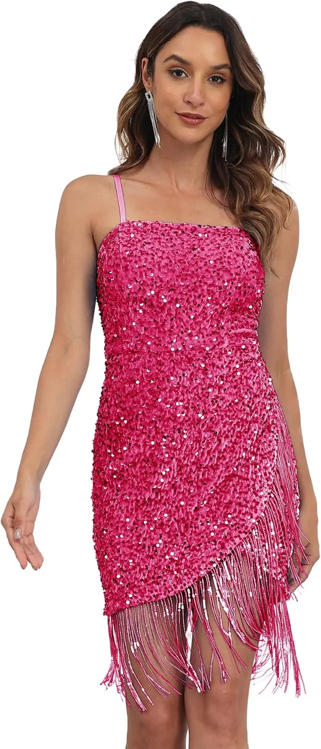 Sparkly Sequin Homecoming Dresses Short for Teens HOCO Dresses 2025 Fringe Homecoming Dress for Women