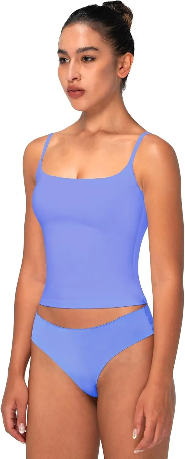 Sunzel Spaghetti Strap Tank Top for Women Double Lined Camisole Square Neck Cami Top Summer Undershirts Going Out Basics