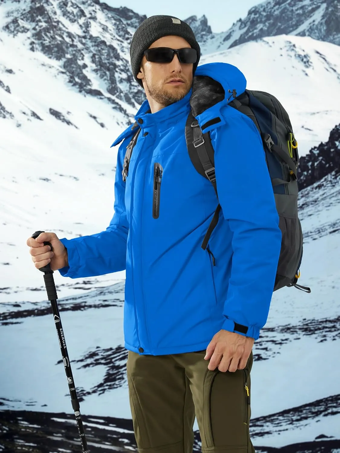 TACVASEN Men's Ski Snowboard Jacket Warm Winter Windproof Hiking Fishing Travel Fleece Lined Jacket Hooded with Pockets