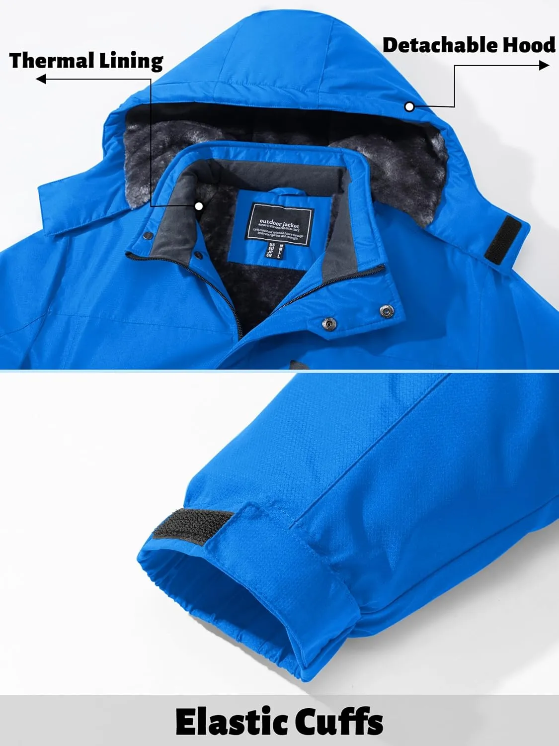 TACVASEN Men's Ski Snowboard Jacket Warm Winter Windproof Hiking Fishing Travel Fleece Lined Jacket Hooded with Pockets