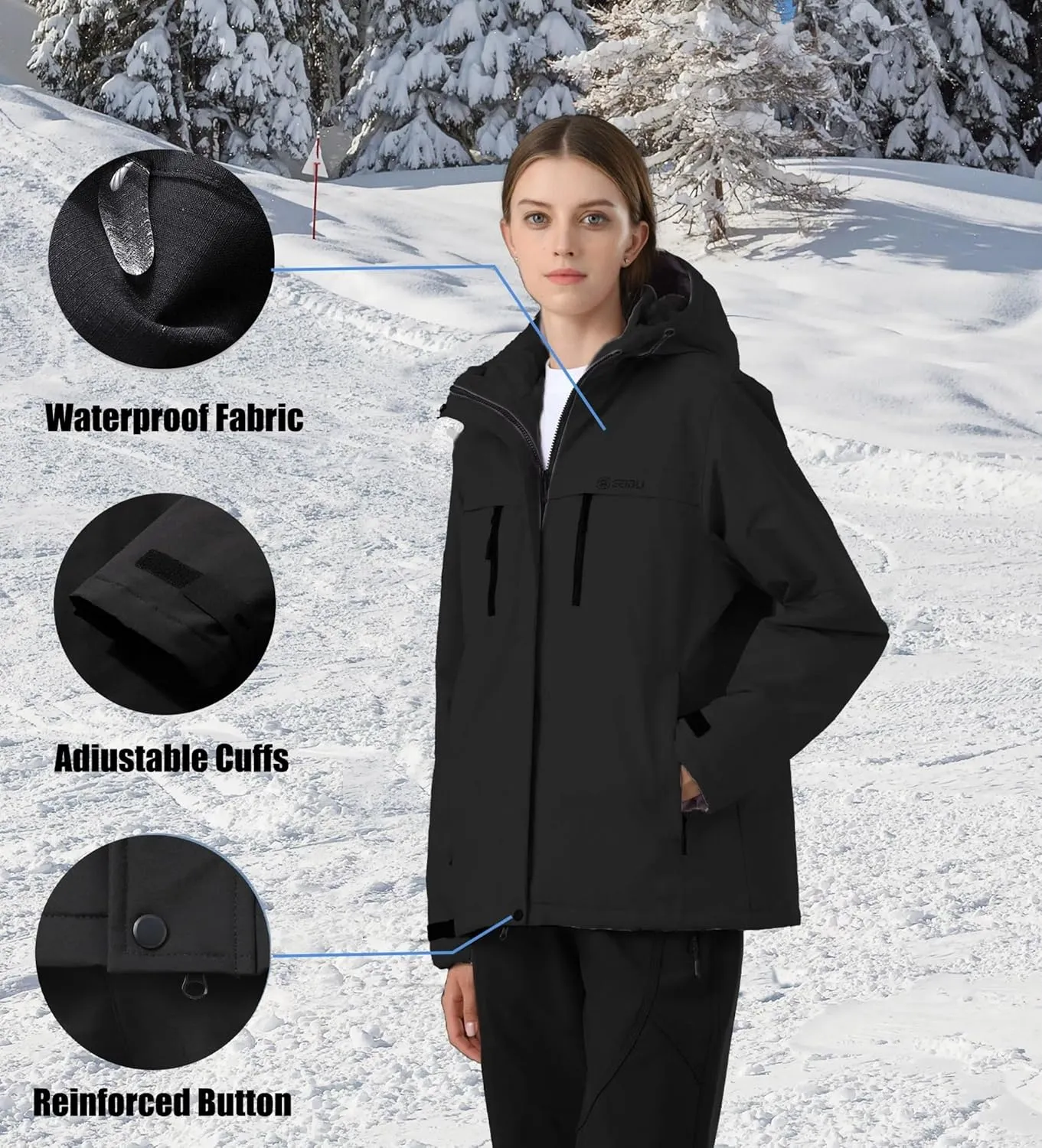 V.A.TOR 189 UNCO&BOROR Women Thermal Insulated Ski Jacket,Waterproof Windproof Coat with Hood for Hiking & Snowboarding
