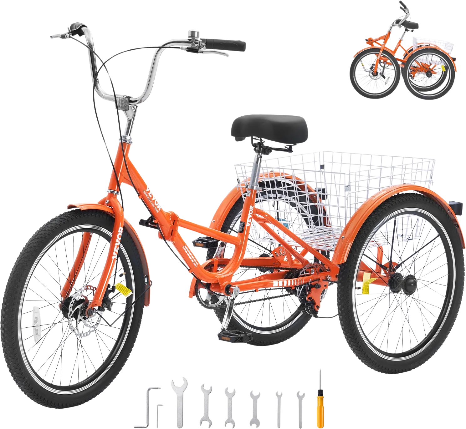 Vevor Adult Tricycle 20" 1-Speed Folding Aluminum Alloy Cruiser with Large Basket and Adjustable Seat New