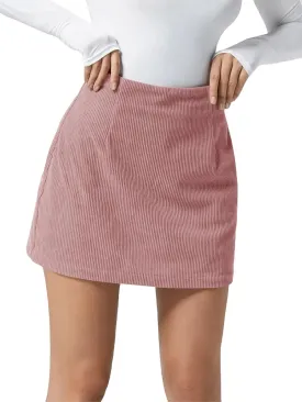 Wenrine Womens Mini Skirt High Waisted Basic Casual A-line Short Pencil Corduroy Skirts