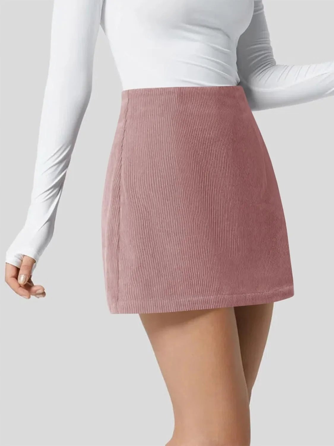 Wenrine Womens Mini Skirt High Waisted Basic Casual A-line Short Pencil Corduroy Skirts