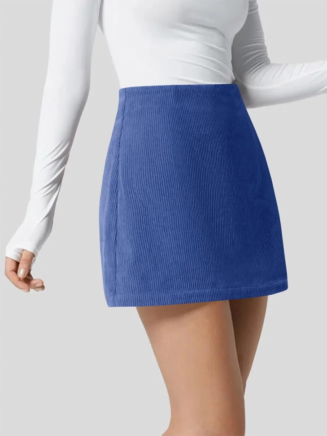 Wenrine Womens Mini Skirt High Waisted Basic Casual A-line Short Pencil Corduroy Skirts