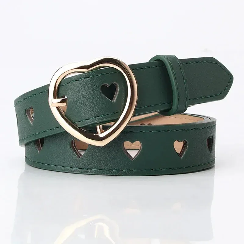 Women PU Leather Belt Hollow Out Loving Heart Ladies Waist Belt Trousers Pin Buckle Leather Personality Female Vintage Waistband