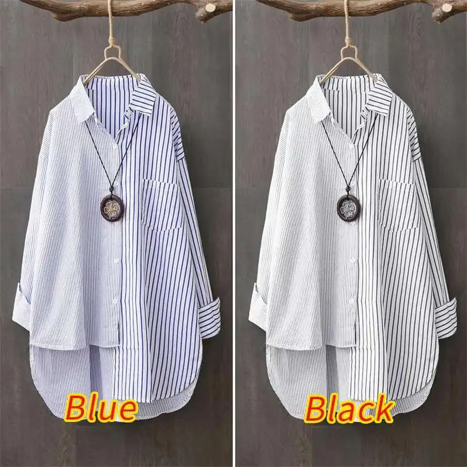 Women's Relaxed Fit Button Down Shirt Plus Size Asymmetrical Oversized Boyfriend Shirts with Pockets High-Low Hem Blouse