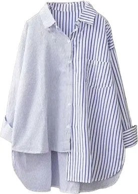 Women's Relaxed Fit Button Down Shirt Plus Size Asymmetrical Oversized Boyfriend Shirts with Pockets High-Low Hem Blouse