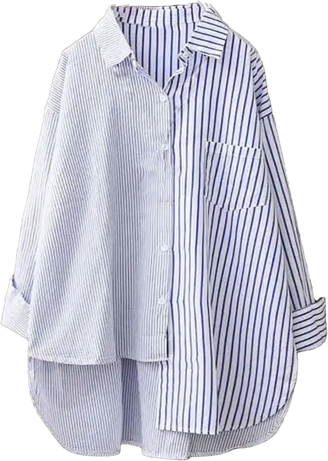 Women's Relaxed Fit Button Down Shirt Plus Size Asymmetrical Oversized Boyfriend Shirts with Pockets High-Low Hem Blouse