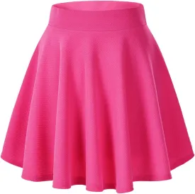 Women's Stretchy Waist Pleated Mini Skater Skirt Casual Flared Outfit Skirts for Women