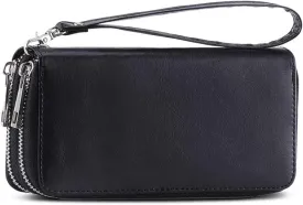XEYOU Double Zipper Long Clutch Wallet Cellphone Wallet for Women with Removable Wristlet Strap for Credit Card, Cash, Coin, Bill