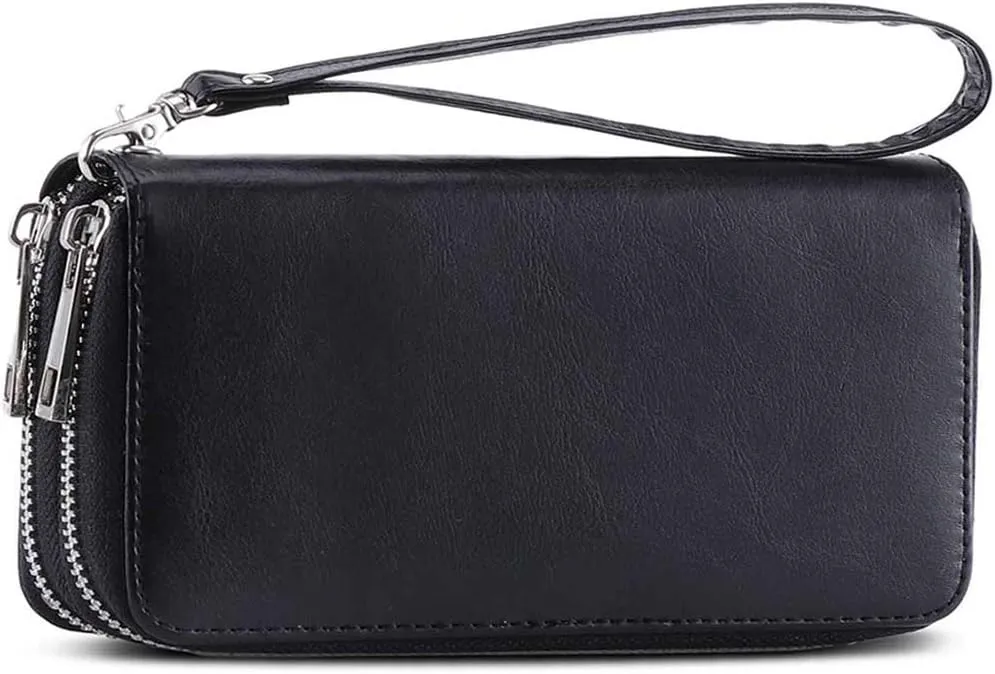 XEYOU Double Zipper Long Clutch Wallet Cellphone Wallet for Women with Removable Wristlet Strap for Credit Card, Cash, Coin, Bill