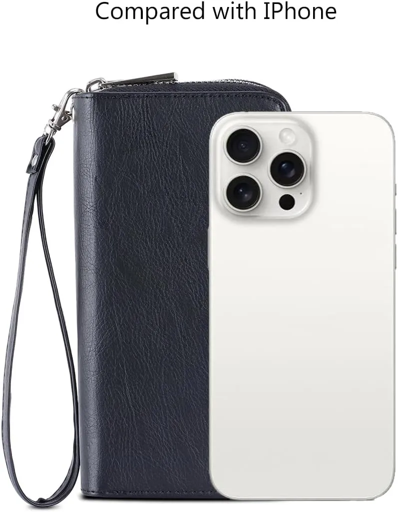 XEYOU Double Zipper Long Clutch Wallet Cellphone Wallet for Women with Removable Wristlet Strap for Credit Card, Cash, Coin, Bill